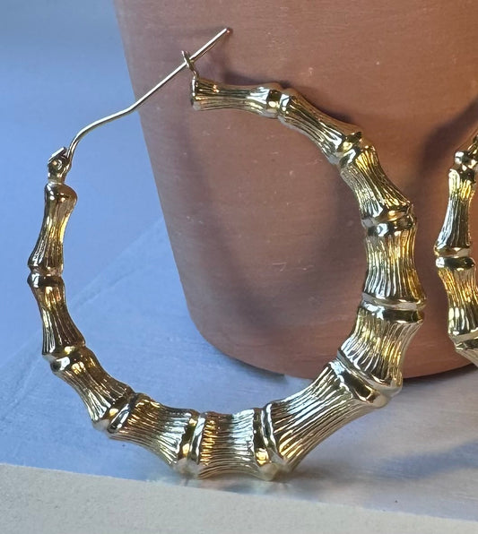 14k Gold Bamboo Hoops
