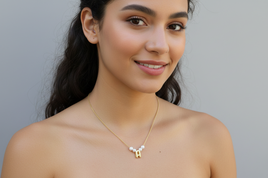 Mini Pearl Bead Initial Necklace